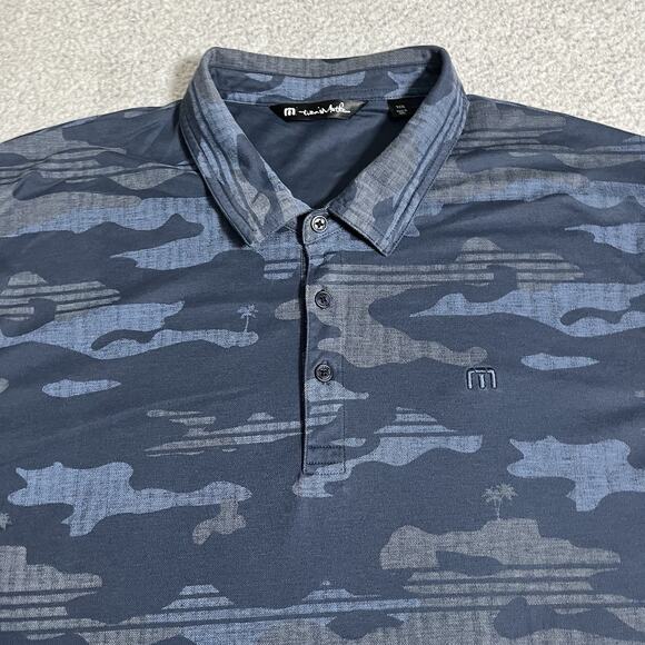 Travis Mathew Polo Shirt Mens 3XL Blue Camo Performance Golf Logo Stretch - Picture 1 of 9